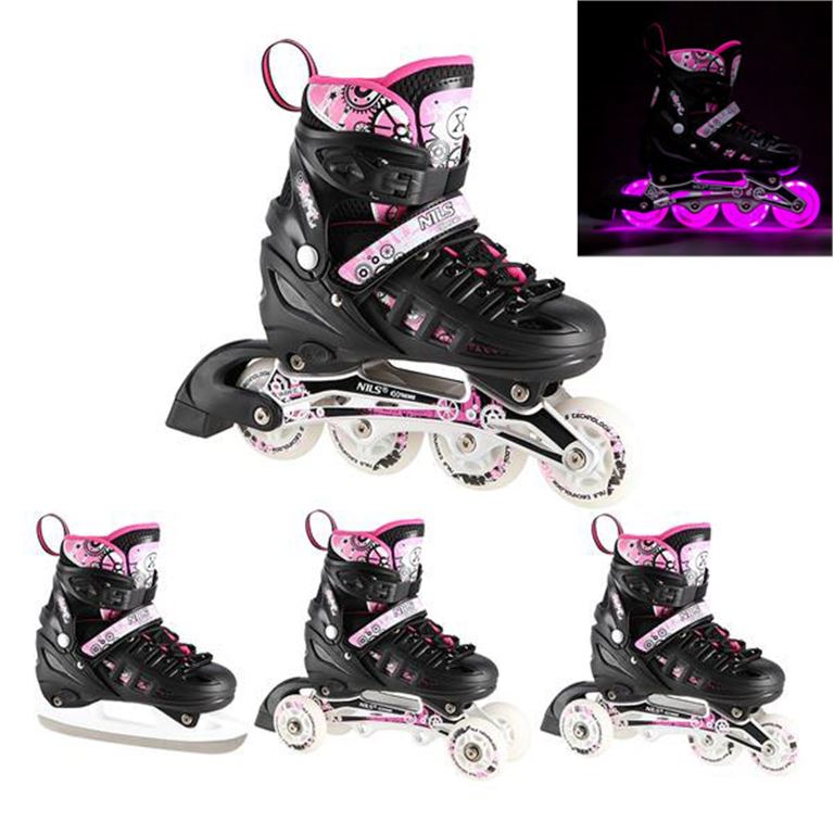 230605142222867 Αυξομειούμενα Roller NH 10905 ΣΕΤ 4 ΣΕ 1 INLINE SKATES NILS EXTREME Μαυρο/Ροζ LED-Medium(35-38) - Image 1